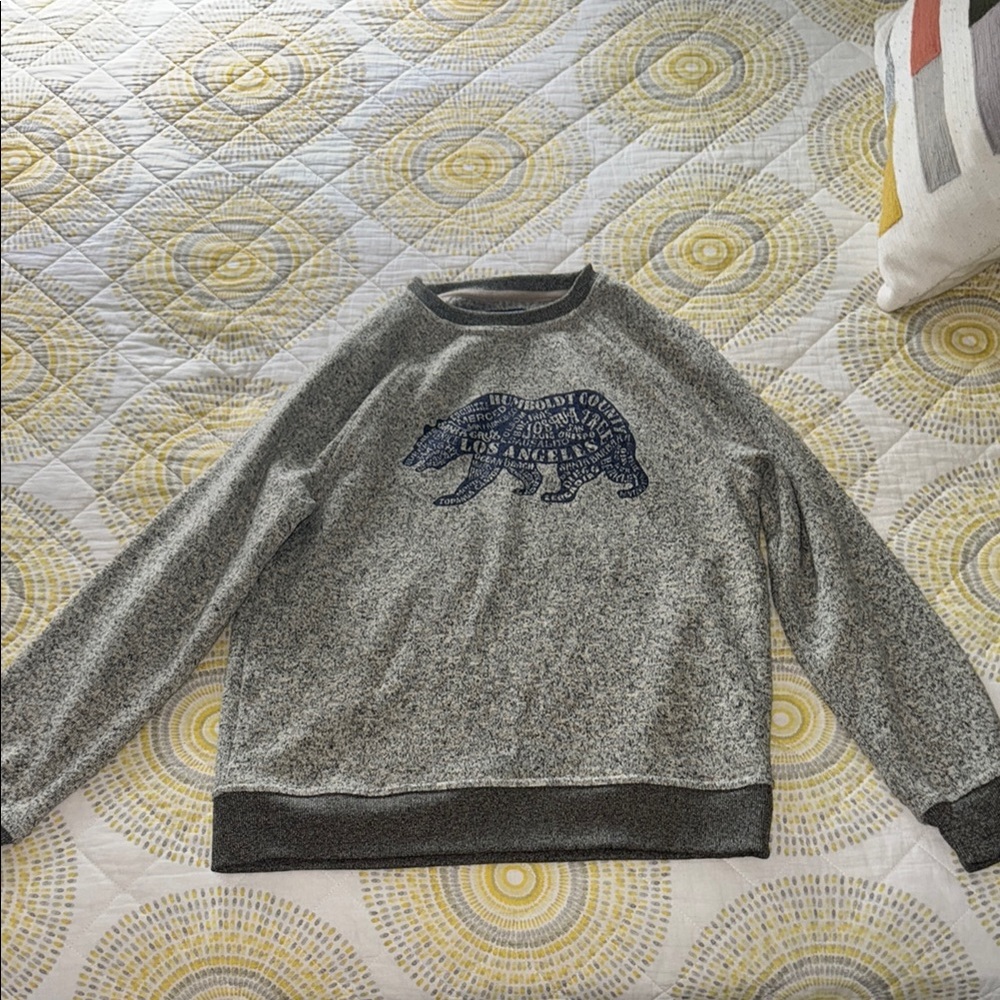 Lucky Brand Gray Crewneck Sweater with Bear Graphic
